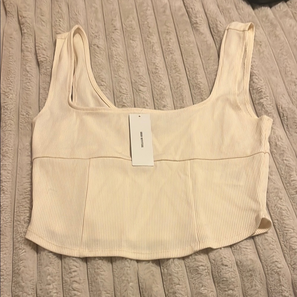 Urban Outfitters Cream Square Neck Crop Top